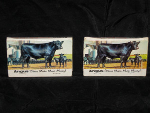 2 Vintage Angus Steers Beef Cattle Advertising Matchbook Unused Great Graphics