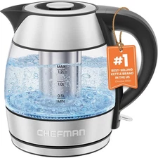 CHEFMAN Electric Kettle - 1.2L 1500W Hot Water Tea Pot with Infuser, BPA Free...