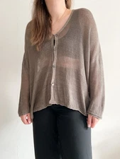 Pas De Calais Women's 100% Linen Relaxed Cardigan Sheer Light Oversized Sweater