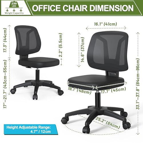 Modern Comfy Ergonomic No Arms Cute Office Swivel Computer Desk Task Chair - Picture 5 of 7