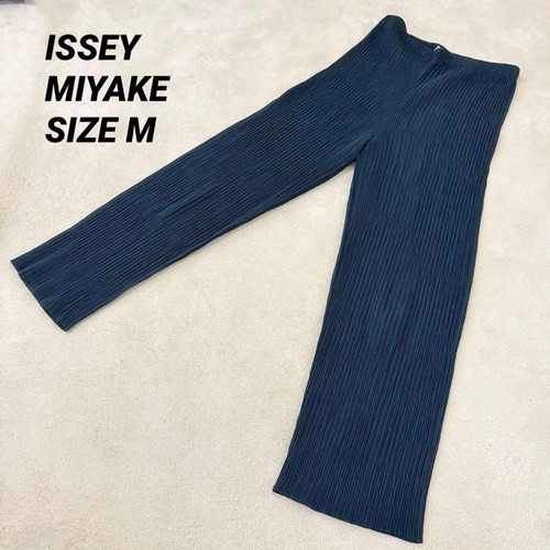 Pleats Please, ISSEY MIYAKE Pleats Please Wide Pants Navy Pleated Size M Stretch New
