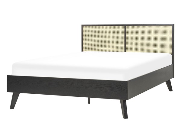 Bett Schwarz Mit Hohem Kopfteil Wiener Geflecht Lattenrost 140X200 Cm Monpazier-image