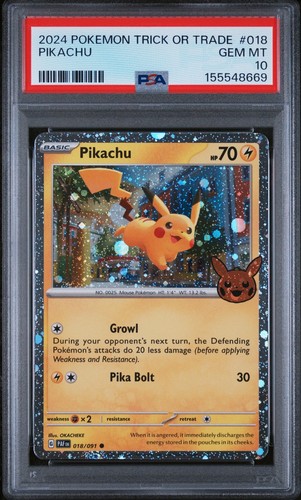 Pikachu 2024 Pokémon Trick Or Trade Cosmos Holo #018/091 PSA GEM MT 10