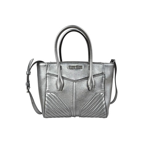 Miu Miu Nappa Biker Women’s Silver Leather Shoulder Handbag