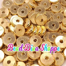 12mm - SET of 10 - GOLD Plated- Flat Disk Round Loose Spacer Beads - Diy -