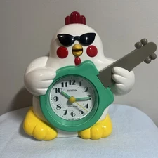 Vintage ORIGINAL 90's Rhythm Rock N Roll Chicken Alarm Clock Japan WORKS/TESTED