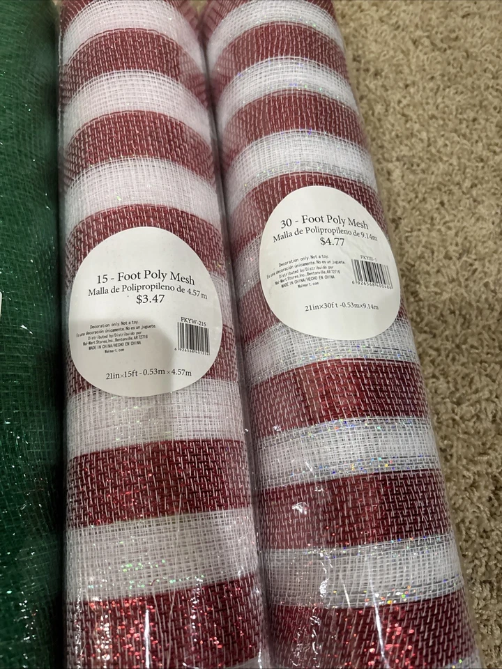 9 Large Rolls, 9 Smaller Rolls Of Christmas Colored Deco Mesh - Image 4 of 4
