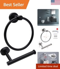 2pcs Matte Black Toilet Paper Holder and Towel Ring Set, Stainless Steel Hand...