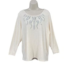 CJ Banks Boho Shirt Women Size 2X Coquette Coastal Sequin Embellished Scoop Neck