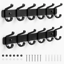 Coat Rack Wall Mounted Heavy-Duty: Metal Hanger 6 Hooks for Hanging Hat Clothes