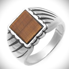 Brown Stone Tiger Eye w/Whiskers Solid 925 Sterling Silver Men s Ring Size 9.75