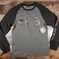 Realtree Raglan Shirt Mens Medium Green Camo Thermal Sleeve Hunting Outdoor