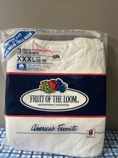 Vtg 1986-89 Fruit of the Loom Men's 3 Pack Crew Neck White T-Shirts XXXL 54-56 