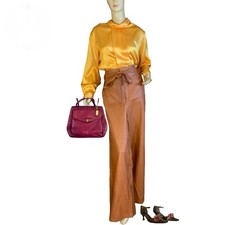 ELOQUII BROWN FAUX LEATHER WIDE LEG PAPER BAG TROUSERS SIZE 22