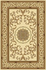 Ivory Scrolls Vines Bordered Medallion Area Rug 1419 - Aprx 9' 10" x 12' 10"