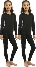 Girls Thermal Underwear Set 2 Pack Fleece Lined Long Johns Size M Black
