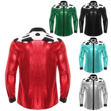 Herren Shirts Reve Jacke Glänzendes Tops Nachtclub Bluse 70er 80er Kostüm Mode