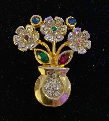 #ad Vintage NAT LANDAU HYMAN Gold Tone Crystal amp; Rhinestone Flower Brooch Pin Signed $39.98