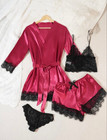 4tlg. Sexy Nachtwäsche Spitze Satin Negligé Dessous Pyjama L 40/42 (uh44)