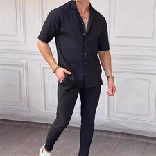 Mens Outfit 2-Piece Set Short Sleeve T-Shirts and Pants Sweatsuit Summer Suits