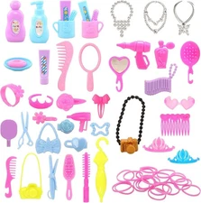 BARWA 43 PCS Doll Accessories Travel Toiletries Clip Bag Crown Necklace Comb Cam