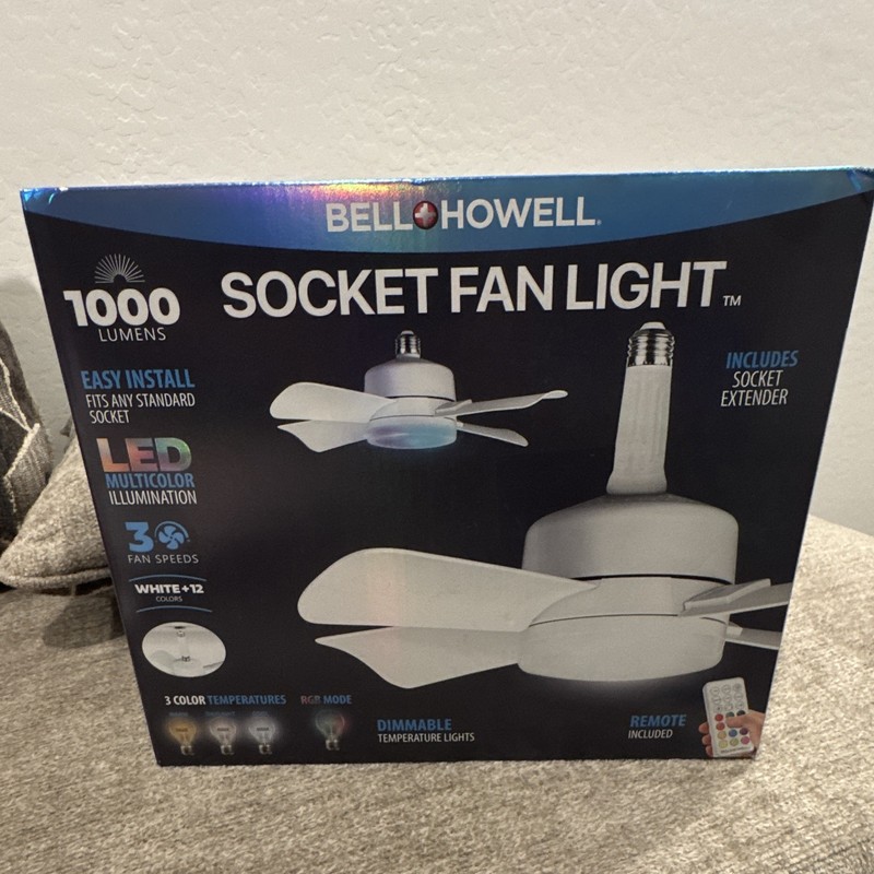 Bell + Howell Socket Fan Light LED 1000 Lumens 3-Speed Remote 15.7in E26