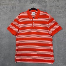 Lacoste Polo Shirt Men 6 Orange white Striped cotton