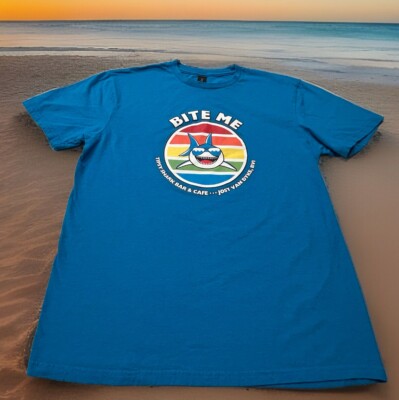 EUC-BITE ME-TIPSY SHARK BAR & CAFE Jost Van Dyke BVI Blue T-Shirt Adult Med