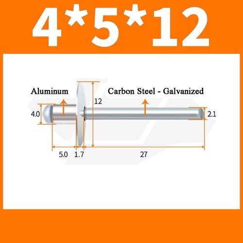 Rivet aveugle languettes à sertir grande tête tête plate 2,4 mm - 8 mm rivets aluminium/acier - Photo 36/103