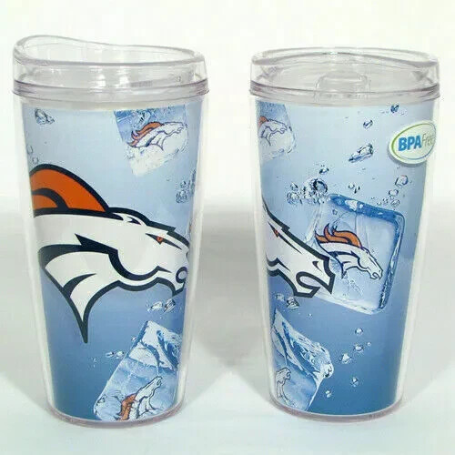 DENVER BRONCOS ICE CUBE DESIGN 16oz TRAVEL TUMBLER - Picture 1 of 1