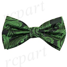 New Brand Q men's pre-tied bow tie paisley microfiber formal wedding Black green