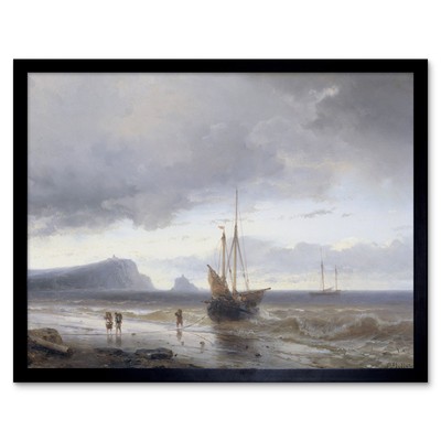 Louis Meijer Entlang der Küste Schiff Meer Gemälde Wandbild Druck gerahmt 12x16