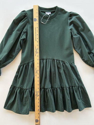 Pleat Cece Dress Hunter Green Girls Size 10 Ruffle Long Sleeve NWOT - Picture 8 of 9