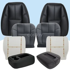 For 2007-2014 GMC Sierra 1500 2500 3500 HD Front Side Seat Cover Black Leather