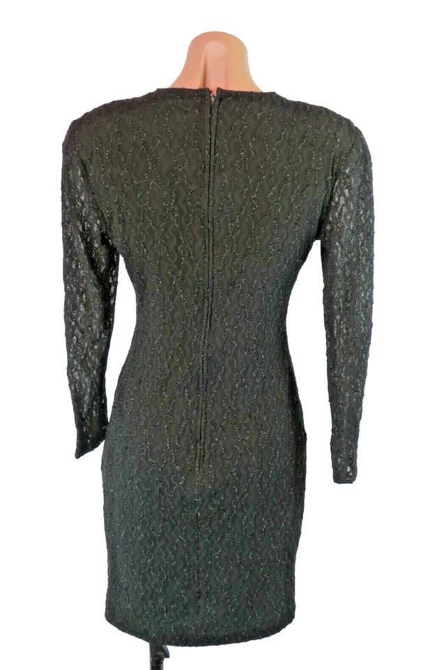 Vestido De Colección Años 80 Niki Livas Negro Bodycon Ilusión Metálica Slv Fiesta Baile de graduación UNION 6 Foto 2 de 4