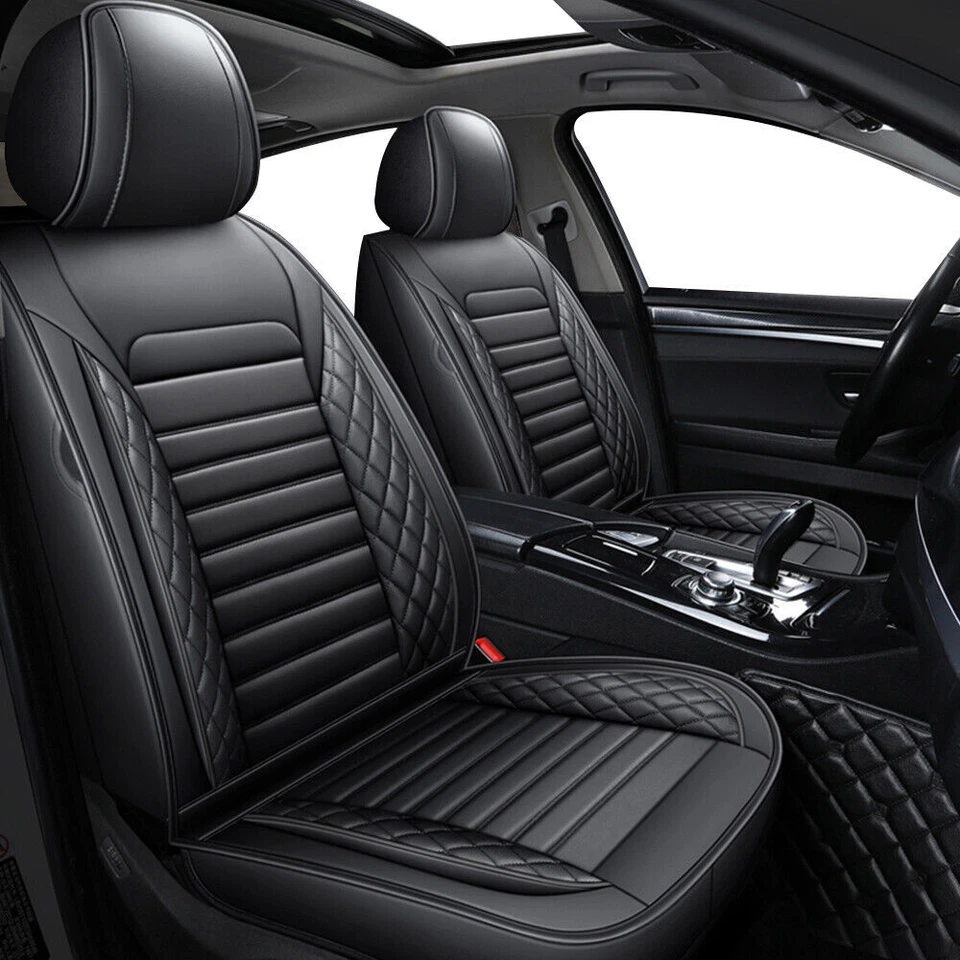 5 Seats Car Seat Covers Full Set PU Leather Front Rear Back Padded Mat Universal Foto 2 de 4