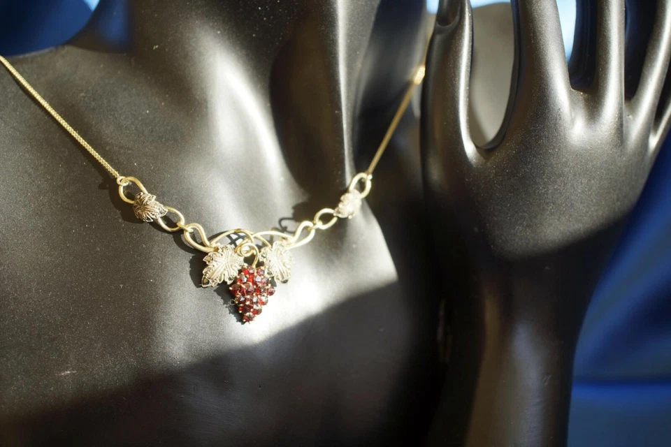 Collier Kette Trachten Hochzeit Granat Gold Art Deco Jugendstil Antik - Bild 4 von 4