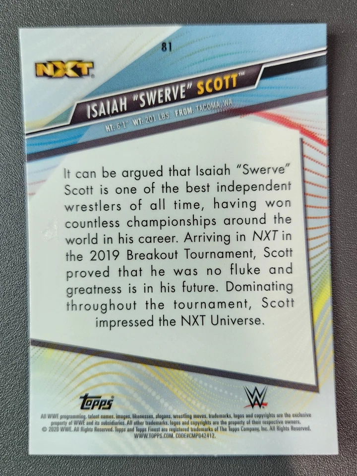 2020 WWE Topps FINEST NXT #81 ISAIAH "SWERVE" SCOTT (RC) ROOKIE - Image 2 of 2