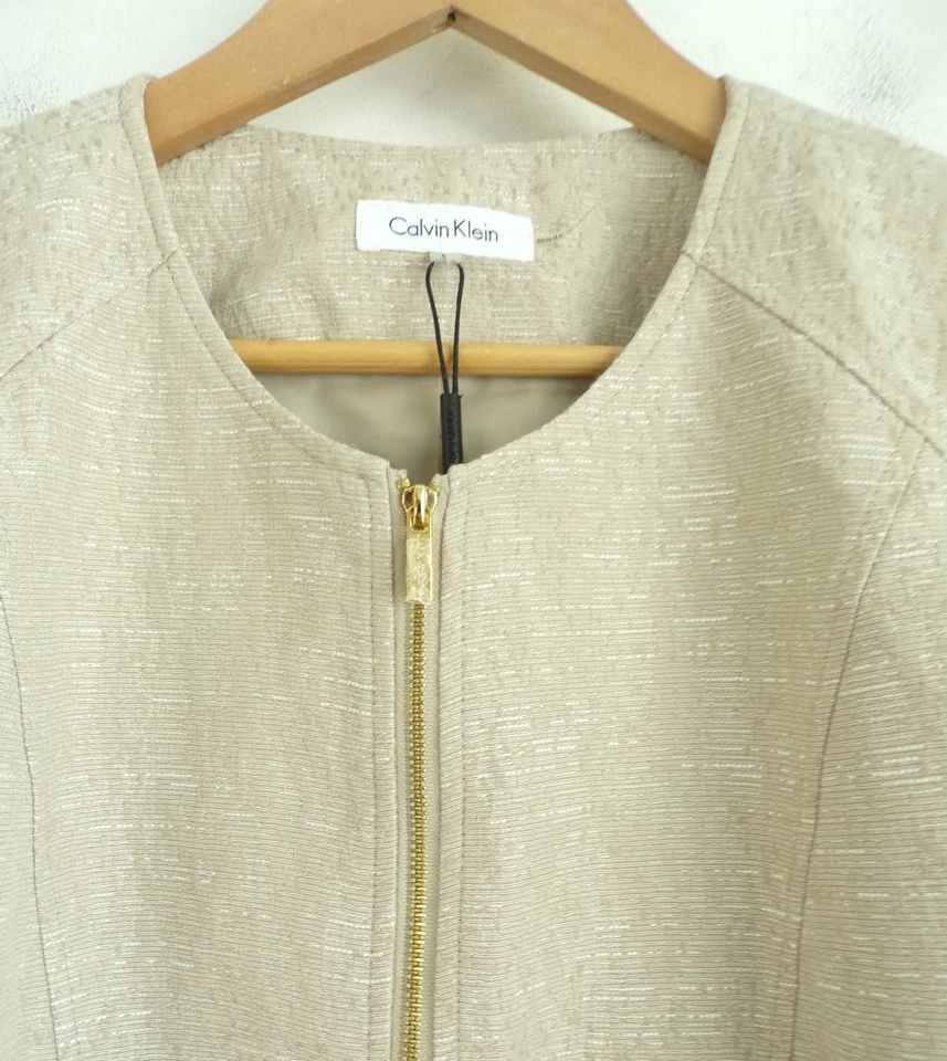 Chaqueta para mujer Calvin Klein nueva con etiquetas talla grande 14W beige texturizada ligera moto Foto 4 de 4
