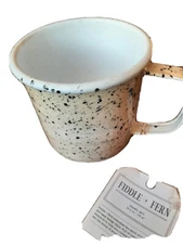 Fiddle+Fern Enamel Mug,24oz Coffee Tea Camping Cup Deep White Speckled  NWT