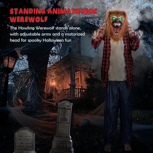 7FT Halloween Decorations Outdoor - Standing Animatronic Giant Towering Werewolf - Picture 2 of 6