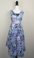 Handkerchief Hem Tea Dress Romantic Cottagecore Midi Sky Blue Floral Print BNWT