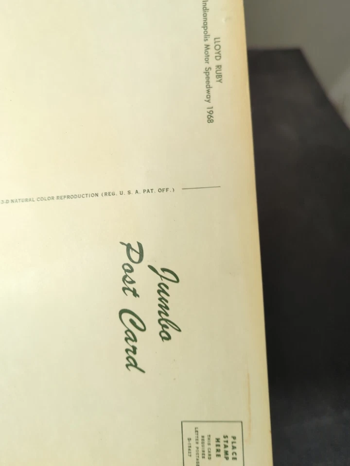 1968 Lloyd Ruby/Gene White Company, 6" x 9" Jumbo Postcard, Indianapolis 500 - Image 4 of 4