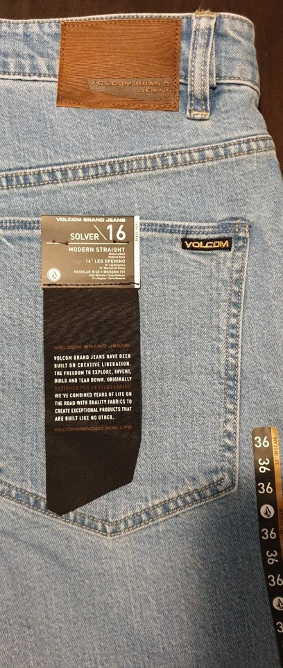 Volcom Solver Regular Rise Modern Straight Blue Denim Stretch Jeans Size 36 BNWT - Image 4 of 4