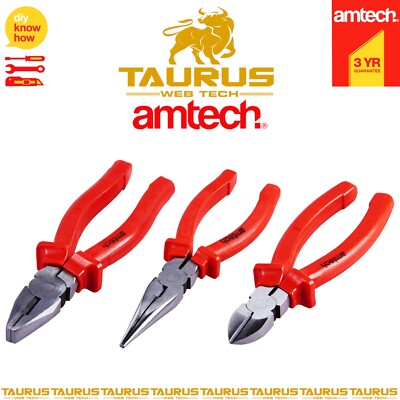 3 x AMTECH Zangenset lange Nase & diagonal Schneiden Draht Kabel Garage zum Selbermachen Werkzeuge UK