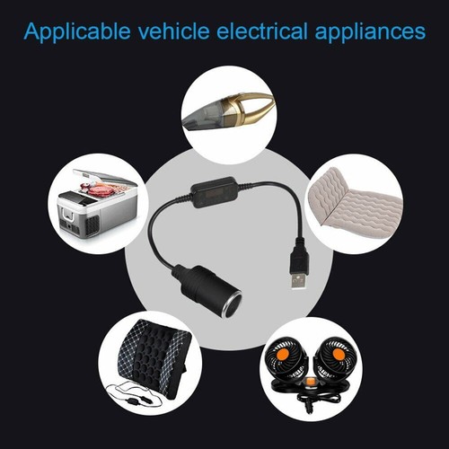 5V USB Male To Female 12V Socket Car Cigarette Lighter Converter Adapter Black - Picture 6 of 10