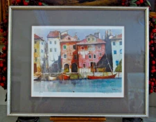 FRAMED SIGNED FRANCO AGUGGIARO LIMITED ED. COLOR PRINT ITALIAN RIVER HOMES VIEW