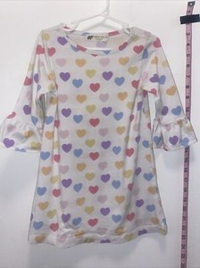 Monica And Andy Girls Dress Size 3t White With Multicolor Hearts GUC 3/4 Puff Sl