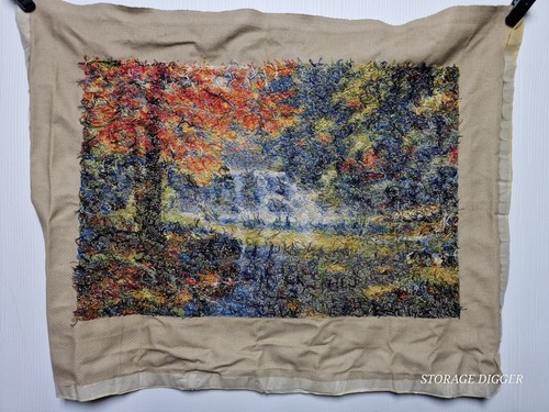 VTG Rare Tranquil Falls Finished Cross Stitch 19.5x13", Handmade, Unframed - Picture 9 of 11