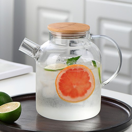 1800ml Glass Fridge Jug With Filter Whisk Wood Lid Nordic Style Large Capacity